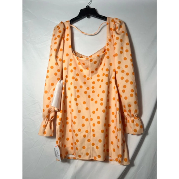 ASOS DESIGN Polka Dot Square Neck Wrap Dress Orange Peach Size 8 NWT - Picture 3 of 9
